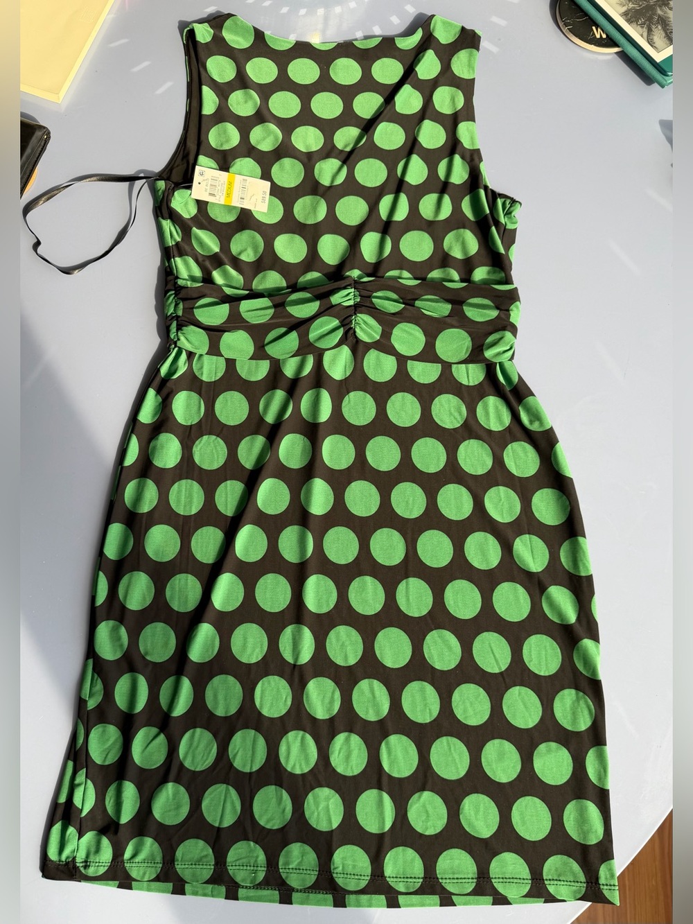 INC International Concepts Black Midi Dress with Green Polka Dots - Picture 2 of 9